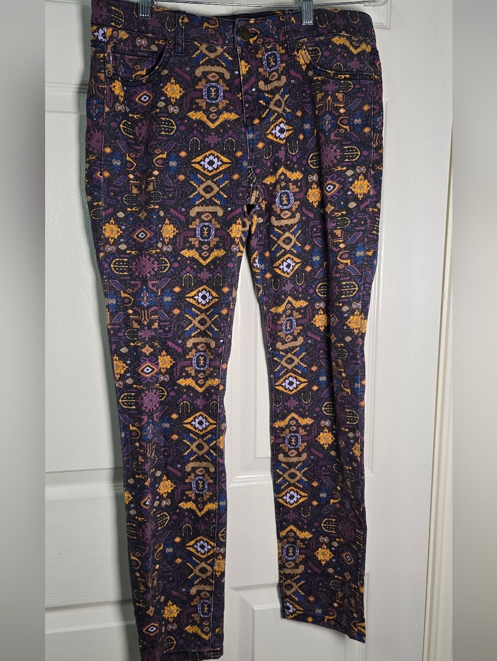 life in progress Purple Aztec-Print Skinny Pants with Gold Accents
